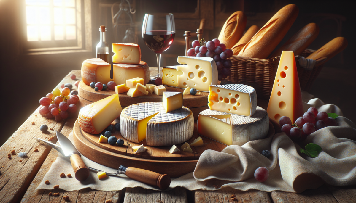 Assortiment de fromages français incluant Delice de Bourgogne, Doux de Montagne et Dauphin sur table en bois rustique.